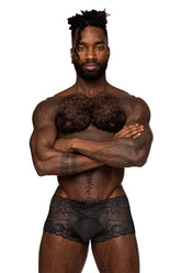 Male Power 127-280 Sassy Lace Mini Short Pochette Transparente Couleur Noir